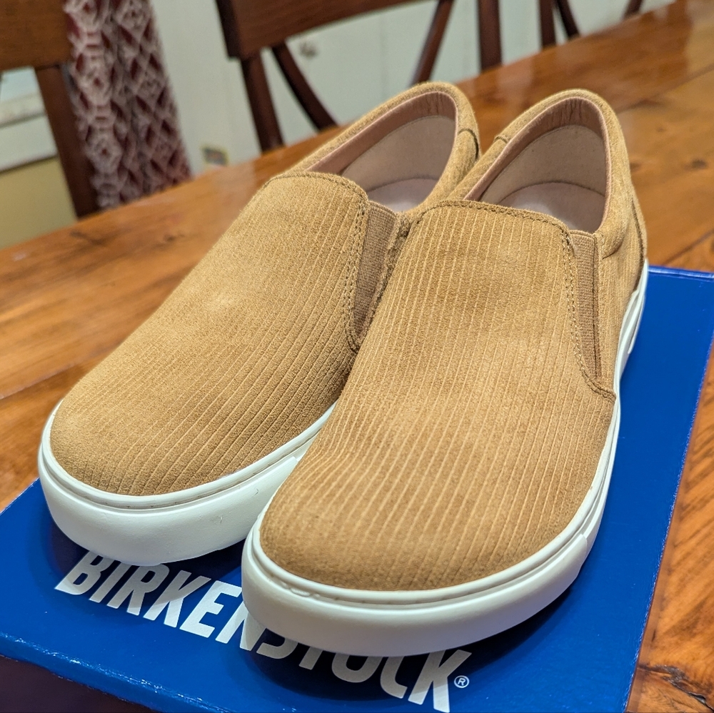 Birkenstock Oswego Tan Corduroy Leather Slip On Sneakers 37